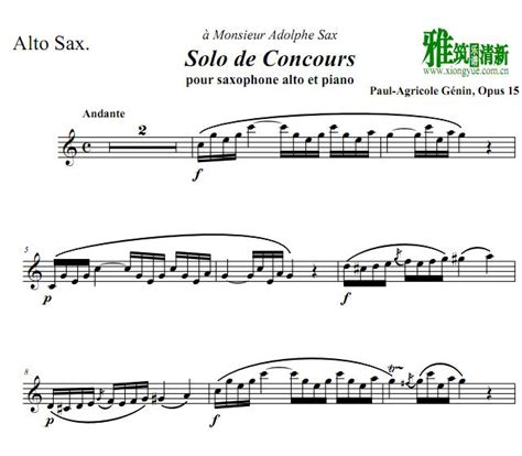 Paul-Agricole Génin: Solo De Concours, Opus 15 For Alto Saxophone And Piano, Edited By Paul Wehage